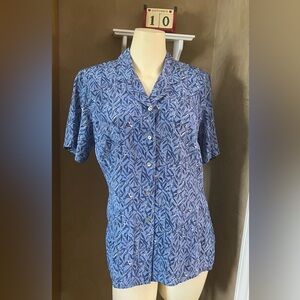 Vintage Liz Claiborne Collection 100% Silk Button Up Shirt Blouse Short Sleeve